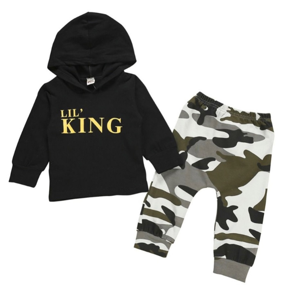 Boutique Lil King Hoodie Top and Camo Bottoms